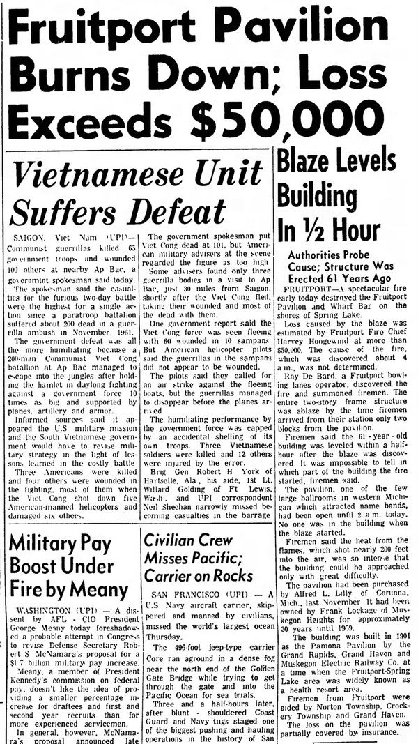 Fruitport Pavilion (Pamona Pavlion) - Jan 4 1963 Article On Fire (newer photo)
